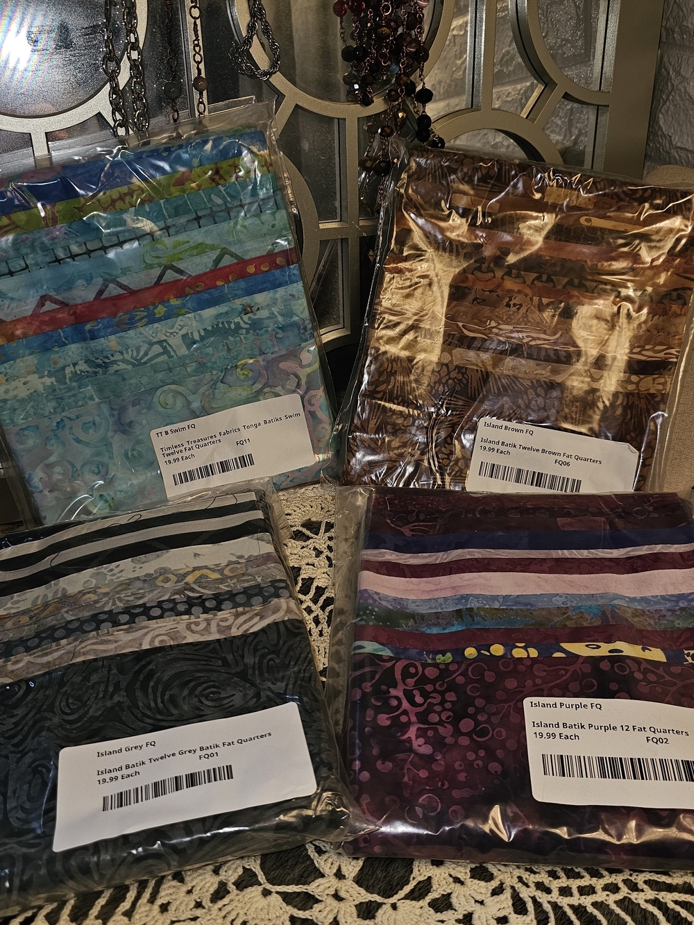 Pack of Four Batik Fabric Fat Quarters - Blue, Brown, Gray, Purple JOANN FABRICS